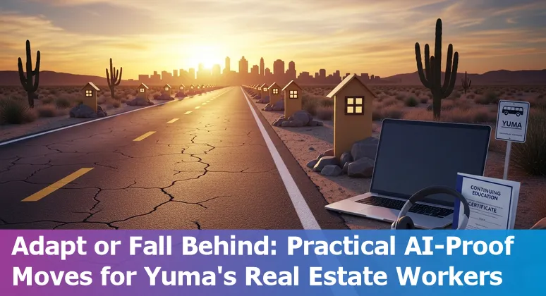 Yuma real estate office with agent using AI tools on a laptop overlooking desert neighborhoods
