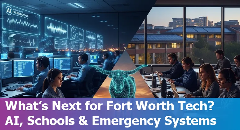 Fort Worth skyline with construction cranes and data center equipment symbolizing AI manufacturing and infrastructure growth.